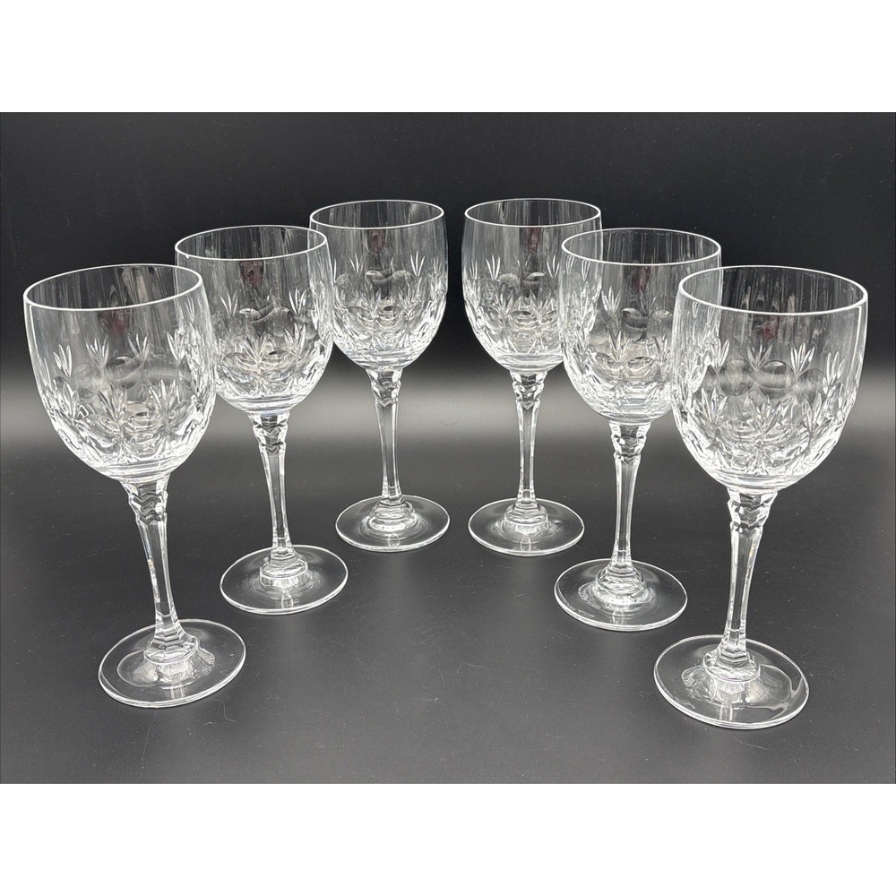 Vintage Nachtmann Bamberg Tall Cut Crystal Wine Glasses - Set of 6 - 8.5 Inches